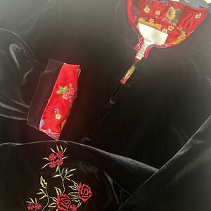 Susan Graver Women's Lined Velvet Asian Floral Embroidered Jacket Cardigan XL‎